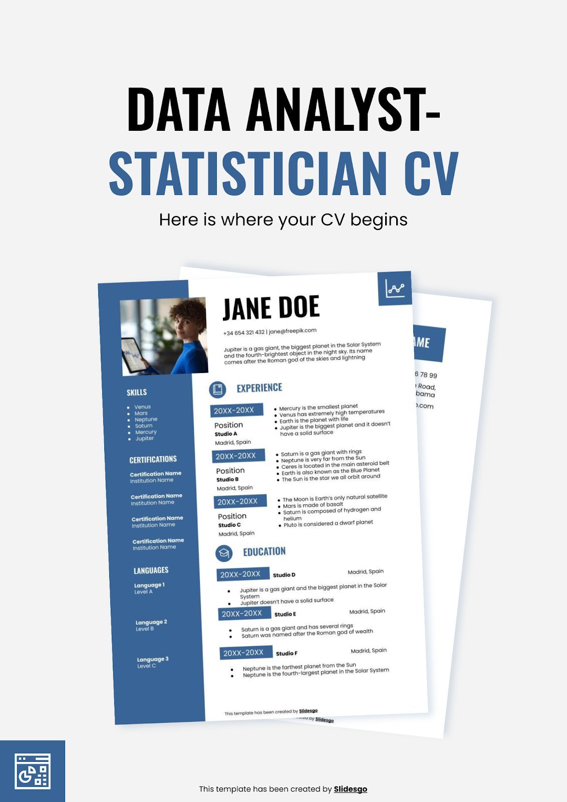 Statistiker und Datenanalyst Lebenslauf Präsentationsvorlage