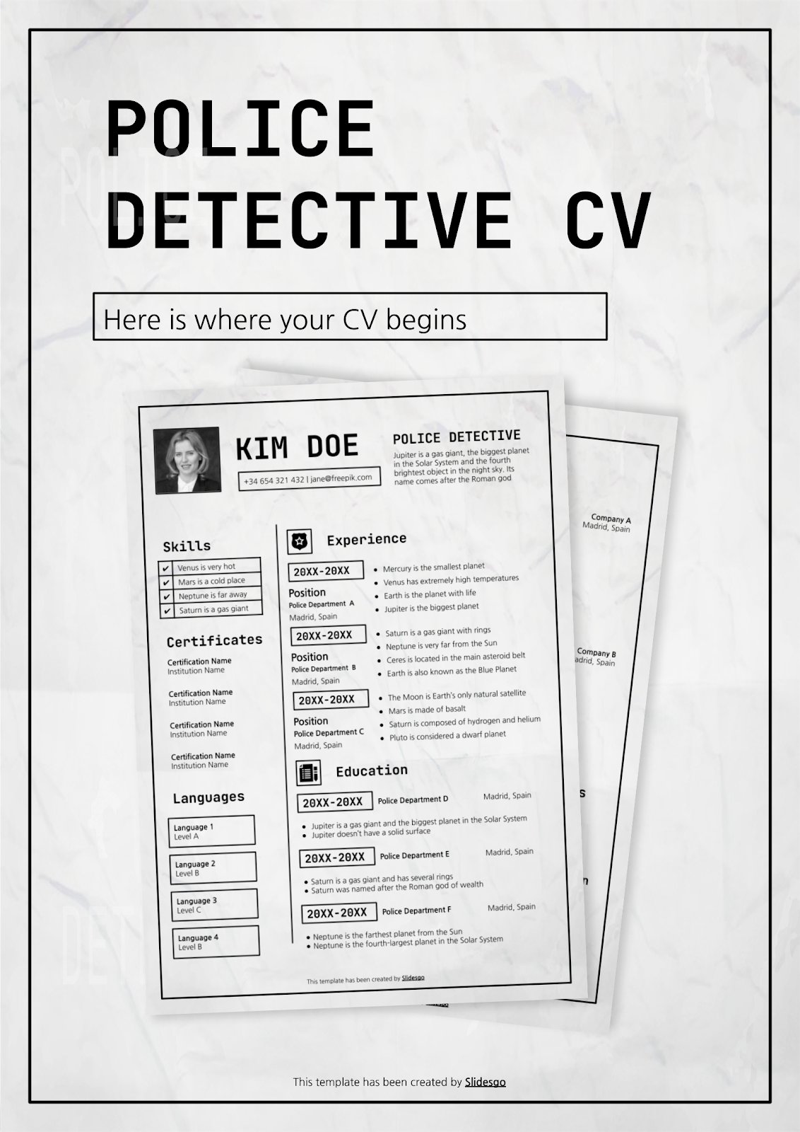 경찰 탐정 이력서 프레젠테이션 템플릿