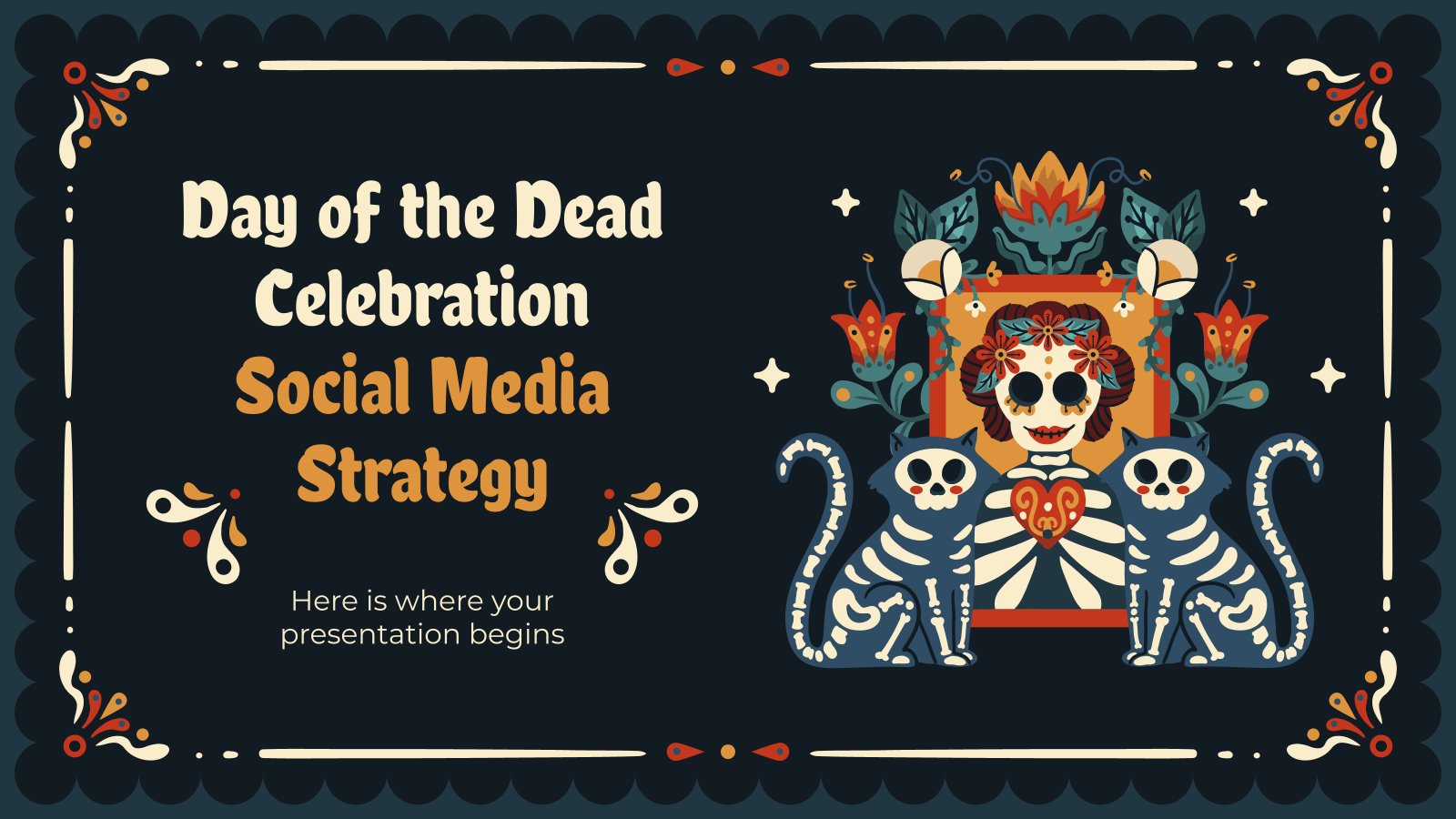 Plantilla de presentación Estrategia de redes sociales para celebrar el Día de Muertos