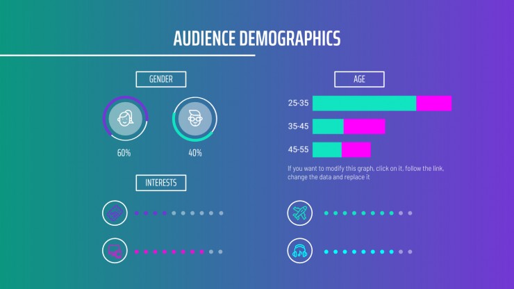 Plantilla de presentación Estrategia para redes sociales con degradado y formas isométricas