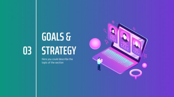 Plantilla de presentación Estrategia para redes sociales con degradado y formas isométricas