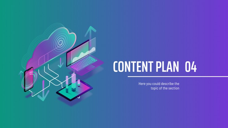 Plantilla de presentación Estrategia para redes sociales con degradado y formas isométricas