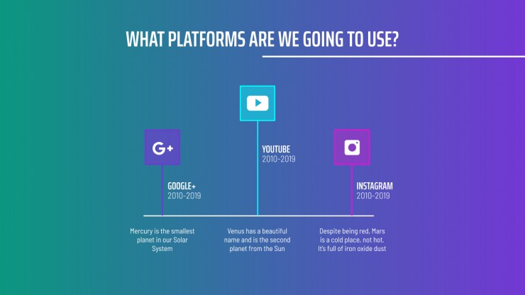 Plantilla de presentación Estrategia para redes sociales con degradado y formas isométricas