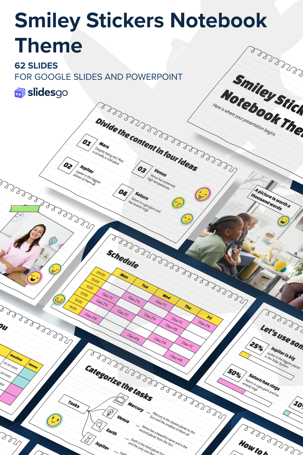 Slides Go Notebook Smiley Stickers Notebook Theme | Google Slides & PPT