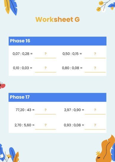 Plantilla de presentación Fichas para división de decimales