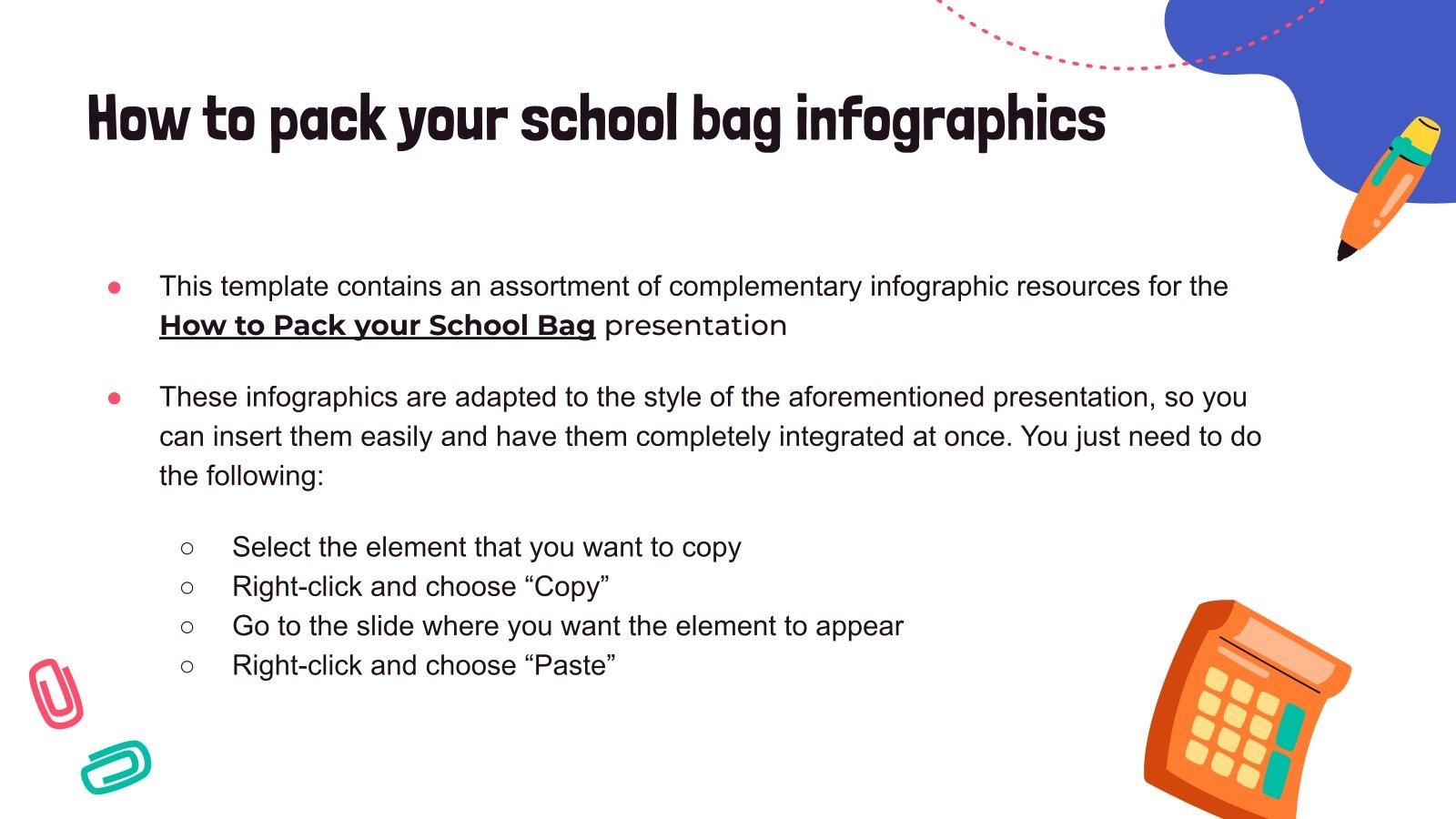 How to Pack your School Bag Infographics Google Slides