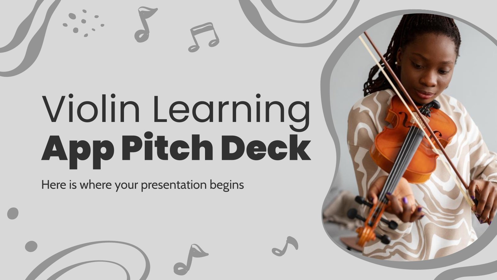 Modelo de apresentação Pitch deck: aplicativo para aprender a tocar violino