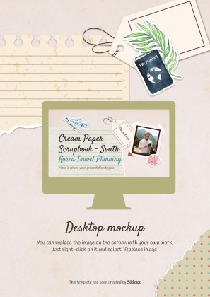 Modelo de apresentação Álbum de recortes cor creme: Planejamento de viagem à Coreia do Sul