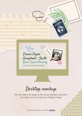 Modelo de apresentação Álbum de recortes cor creme: Planejamento de viagem à Coreia do Sul