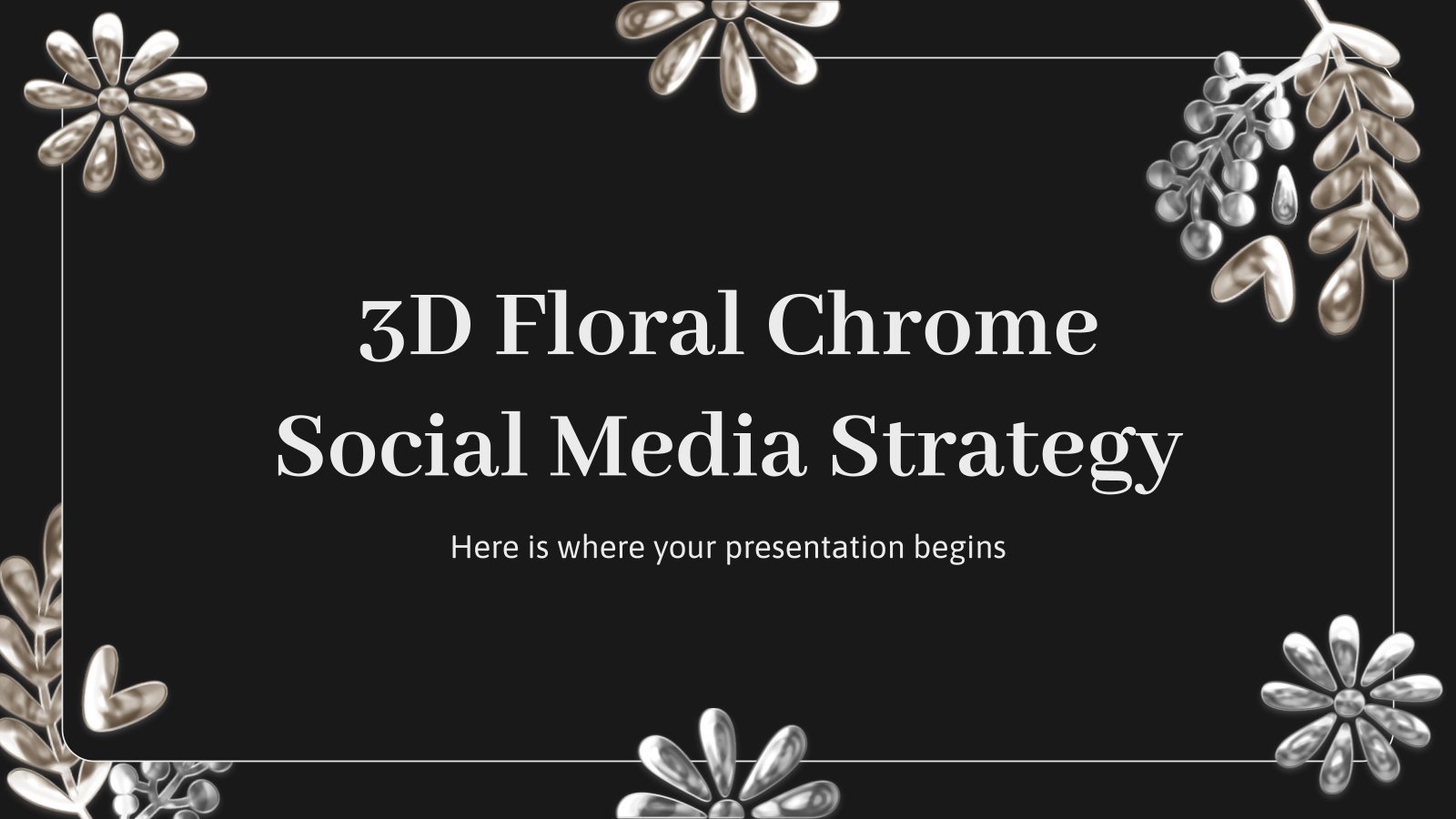 3D Floral Chrome Social Media Strategy presentation template 