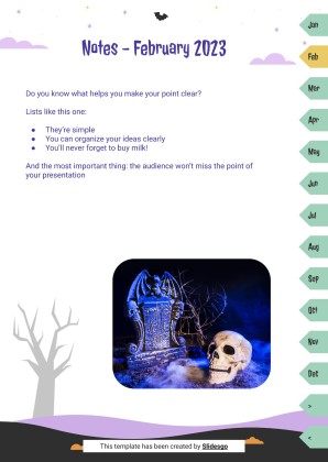 Halloween Cartoon Skeletons Yearly Planner for High School presentation template 
