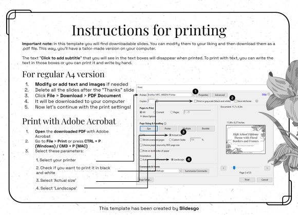 High School Diploma Theme with Floral Borders and Frames presentation template 