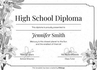 High School Diploma Theme with Floral Borders and Frames presentation template 