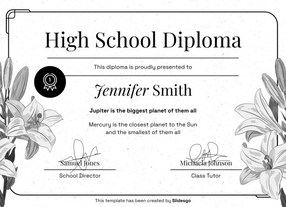 High School Diploma Theme with Floral Borders and Frames presentation template 