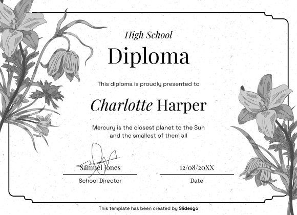High School Diploma Theme with Floral Borders and Frames presentation template 