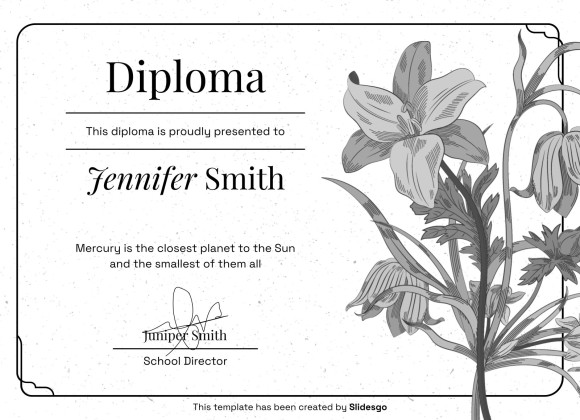 High School Diploma Theme with Floral Borders and Frames presentation template 