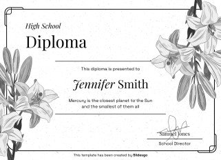 High School Diploma Theme with Floral Borders and Frames presentation template 