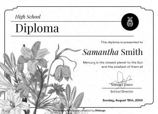 High School Diploma Theme with Floral Borders and Frames presentation template 