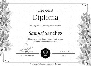 High School Diploma Theme with Floral Borders and Frames presentation template 