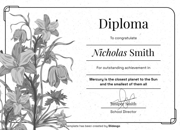 High School Diploma Theme with Floral Borders and Frames presentation template 