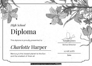 High School Diploma Theme with Floral Borders and Frames presentation template 