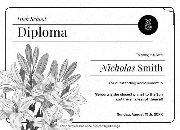 High School Diploma Theme with Floral Borders and Frames presentation template 