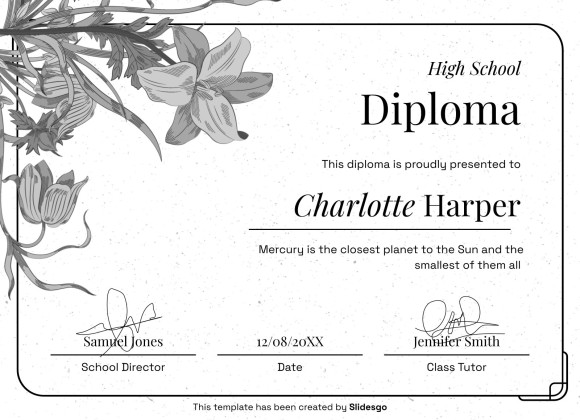 High School Diploma Theme with Floral Borders and Frames presentation template 