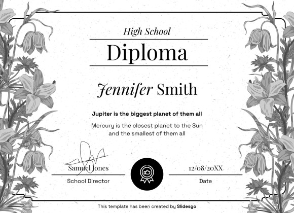 High School Diploma Theme with Floral Borders and Frames presentation template 