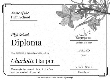 High School Diploma Theme with Floral Borders and Frames presentation template 