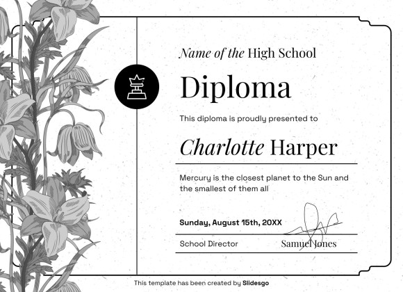 High School Diploma Theme with Floral Borders and Frames presentation template 
