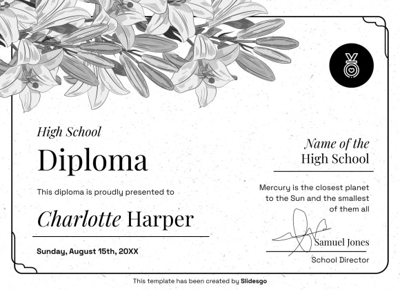 High School Diploma Theme with Floral Borders and Frames presentation template 