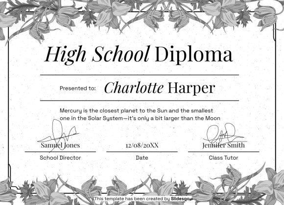 High School Diploma Theme with Floral Borders and Frames presentation template 