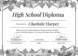 High School Diploma Theme with Floral Borders and Frames presentation template 