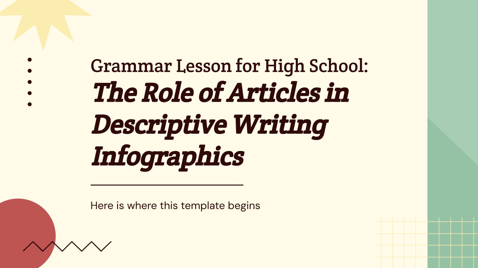 Infographies - Grammaire pour le lycée : Le rôle des articles dans l'écriture descriptive Modèles de présentation