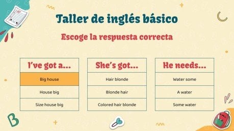 Plantilla de presentación Taller de inglés básico para hispanohablantes - Infografías