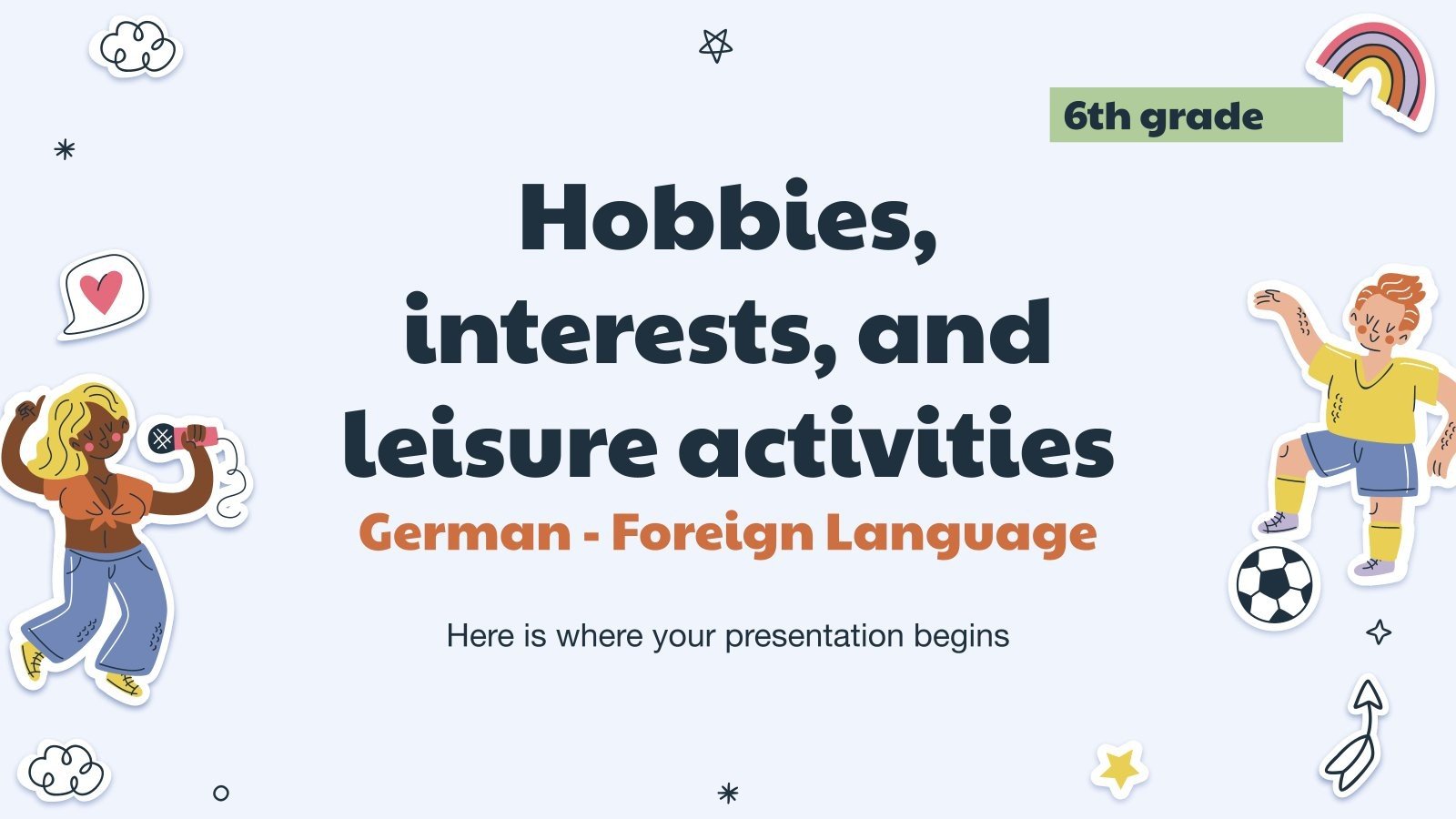 Hobbies, Interests, and Leisure Activities - German - Foreign Language - 6th Grade presentation template 