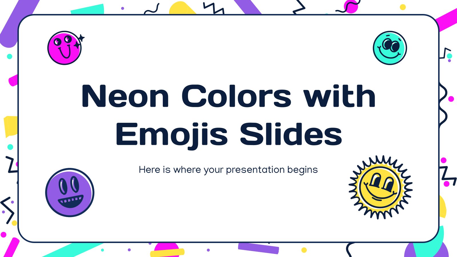 Modelo de apresentação Slides de cores neon com emojis