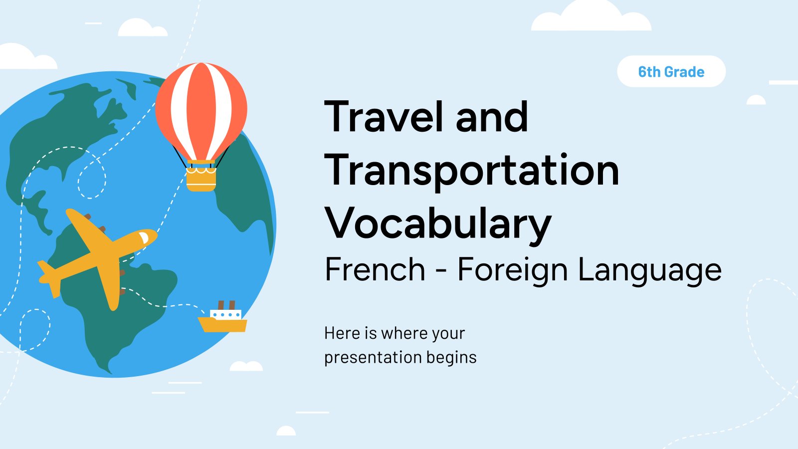 Modelo de apresentação Vocabulário de viagens e transporte - Francês - 6.º ano do ensino fundamental II