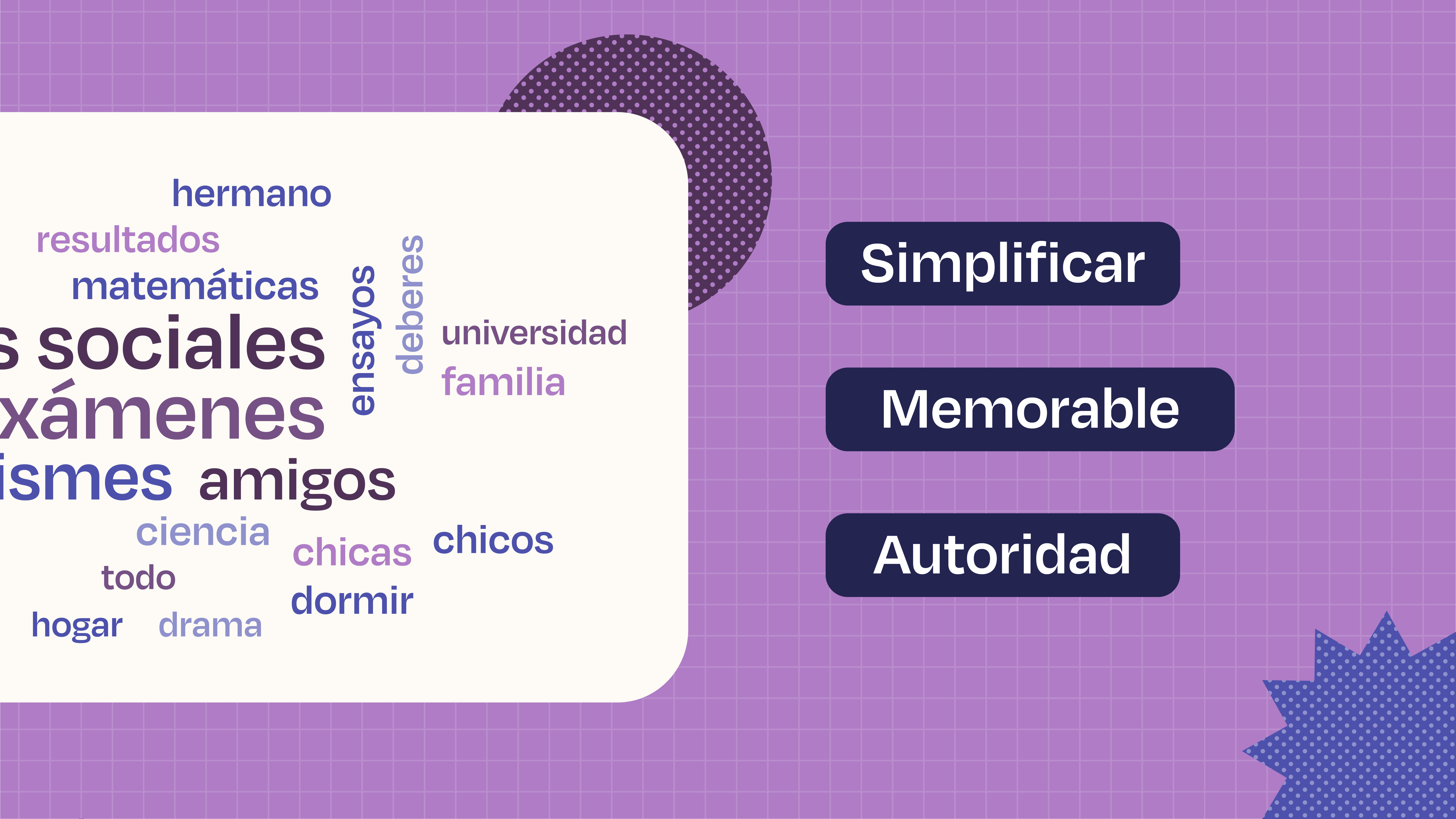 Esta imagen muestra las tres ventajas de utilizar una nube de palabras en una presentación: sencillez, facilidad de memorización y autoridad.