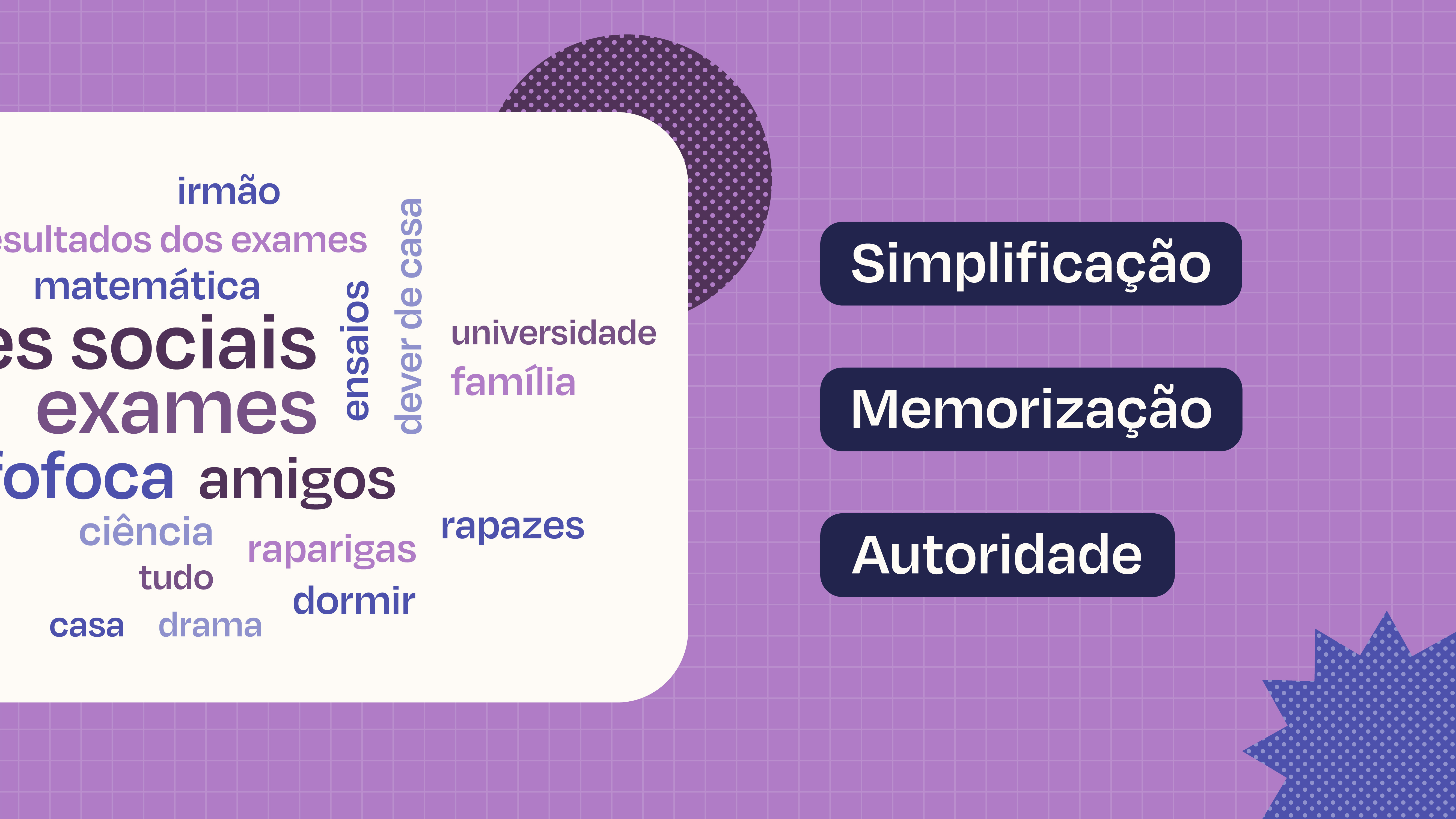 Esta é uma imagem que mostra os três benefícios de usar uma nuvem de palavras em sua apresentação de slides: simplicidade, facilidade de memorização e autoridade.