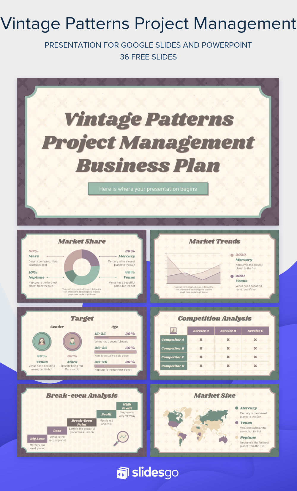 Vintage Patterns Project Management | Google Slides & PPT