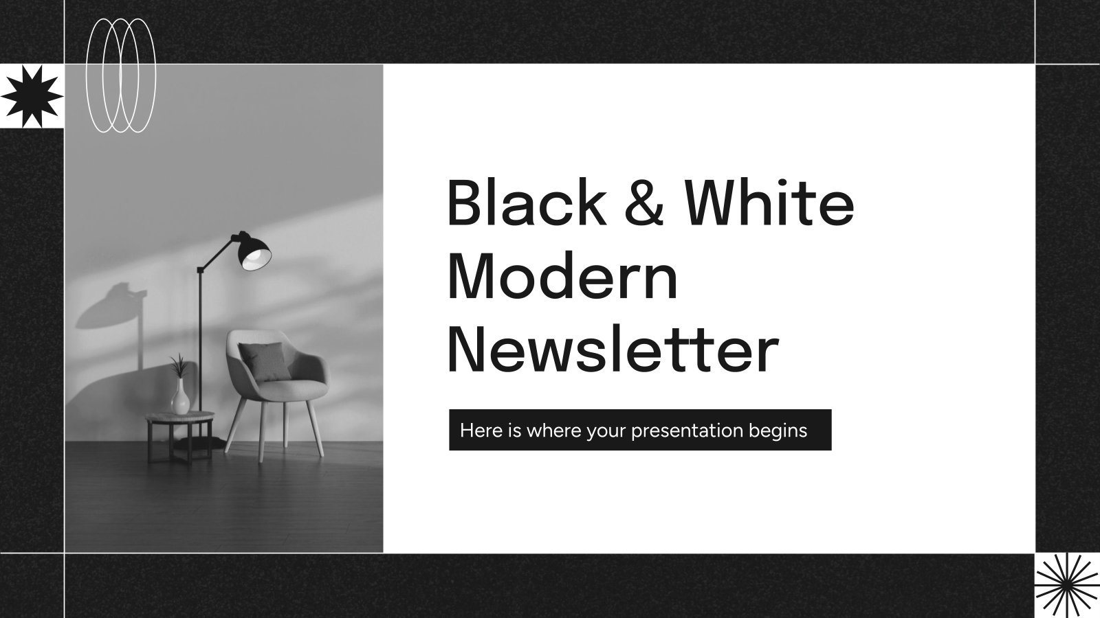 Modelo de apresentação Newsletter moderna em preto e branco