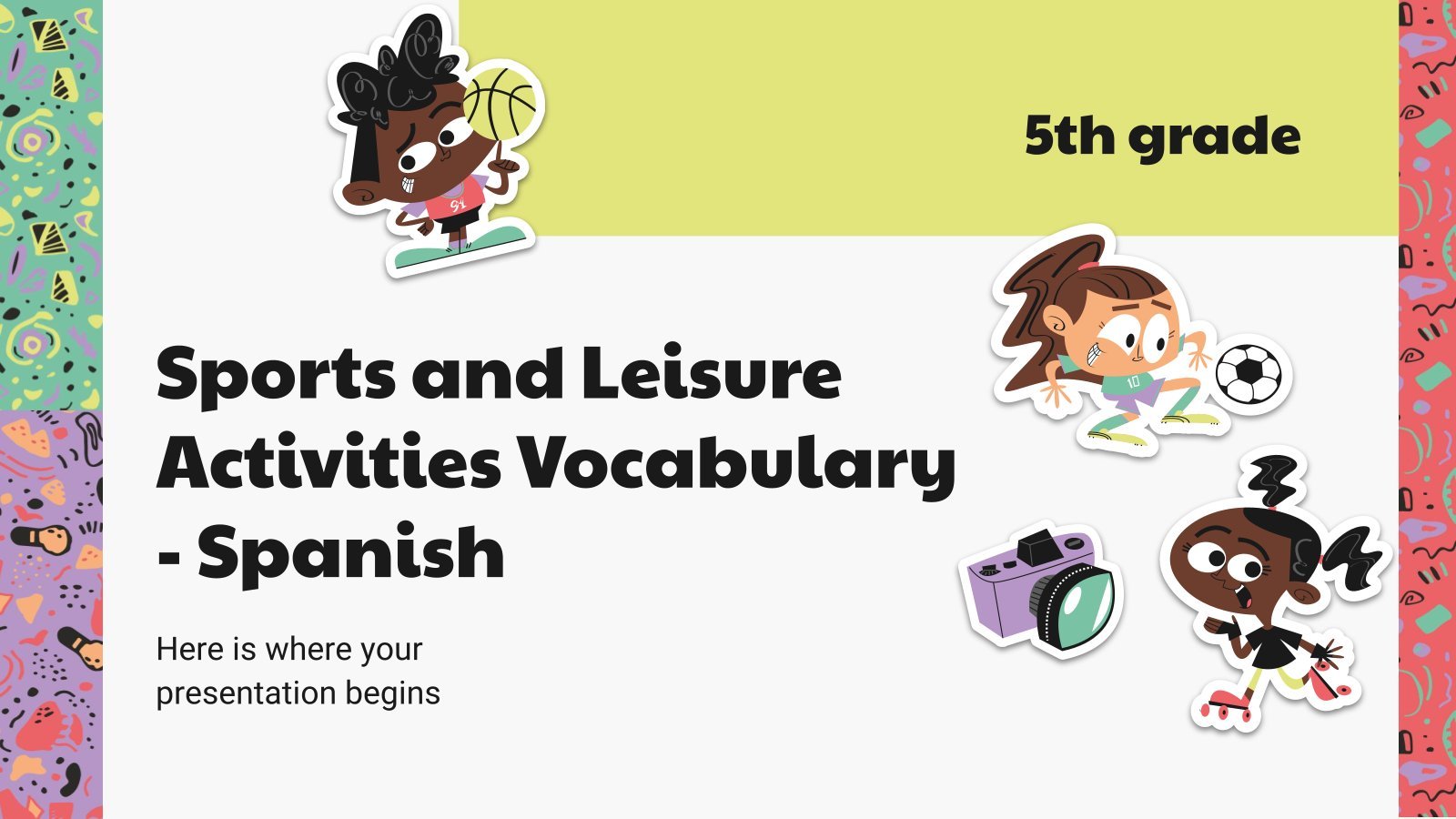 Sports and Leisure Activities Vocabulary - Spanish - 5th grade presentation template 