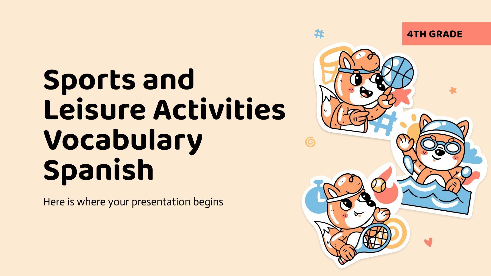 Sports and Leisure Activities Vocabulary - Spanish - 4th Grade presentation template 