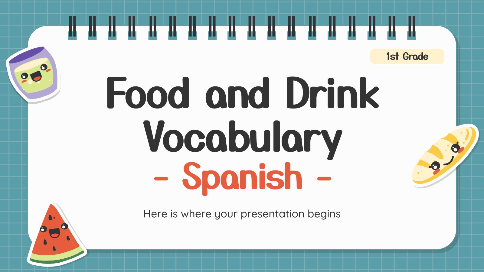 Plantilla de presentación Vocabulario de alimentos y bebidas - Español - 1.º de primaria