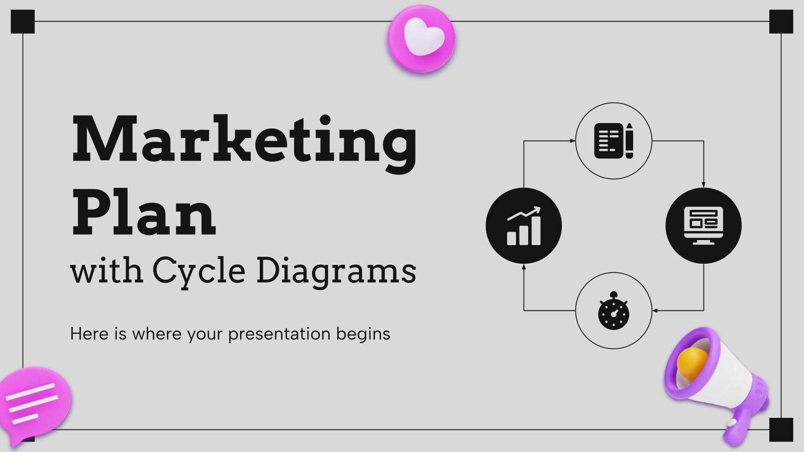 Marketingplan mit Zyklusdiagrammen Präsentationsvorlage