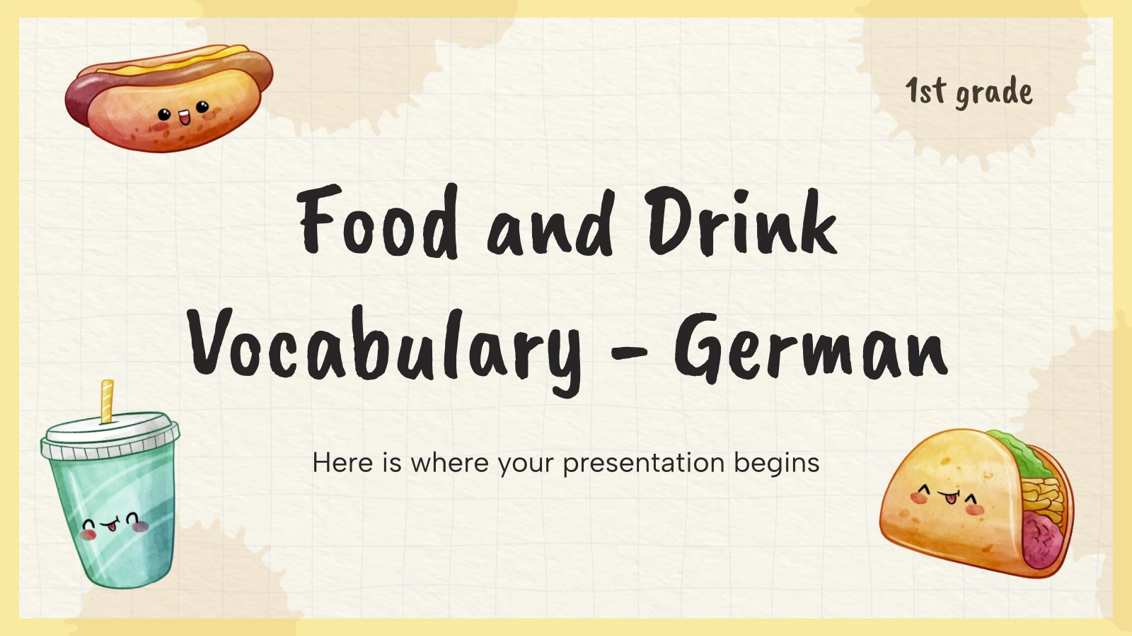 Modelo de apresentação Vocabulário de alimentos e bebidas - Alemão - 1.º ano