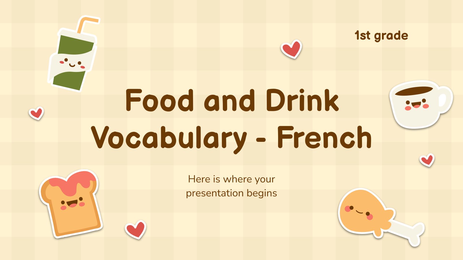 Modelo de apresentação Vocabulário de alimentos e bebidas - Francês - 1.º ano