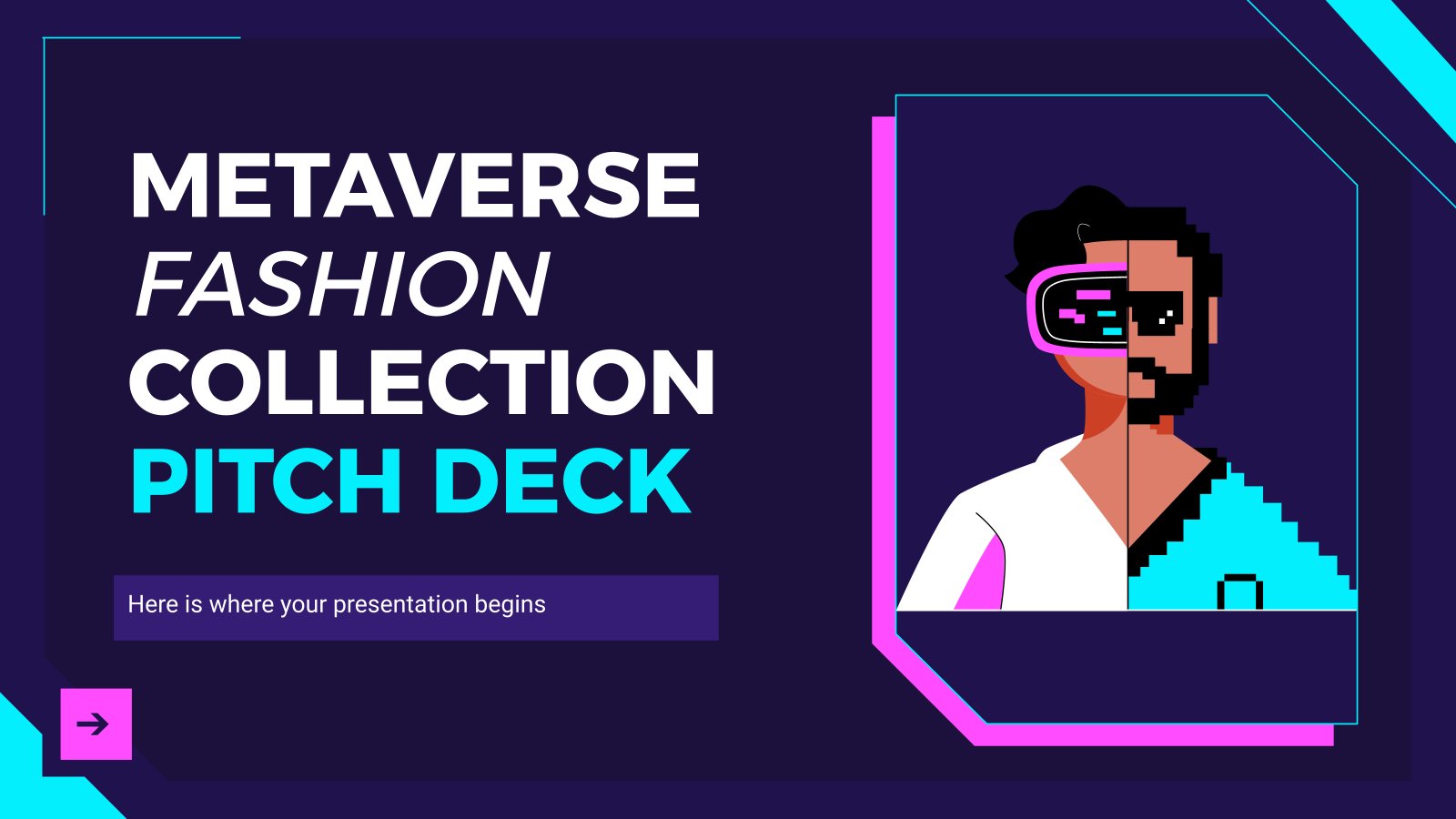 Modelo de apresentação Pitch deck para uma coleção de moda do metaverso