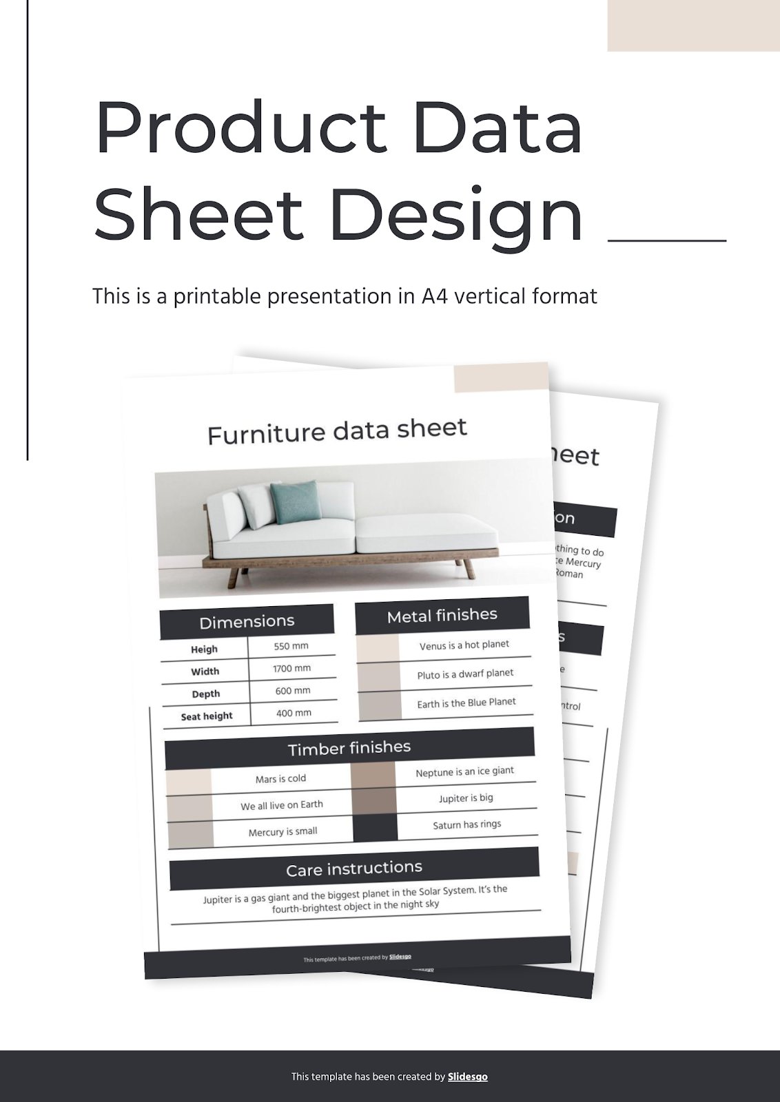 Product Data Sheet Design presentation template 